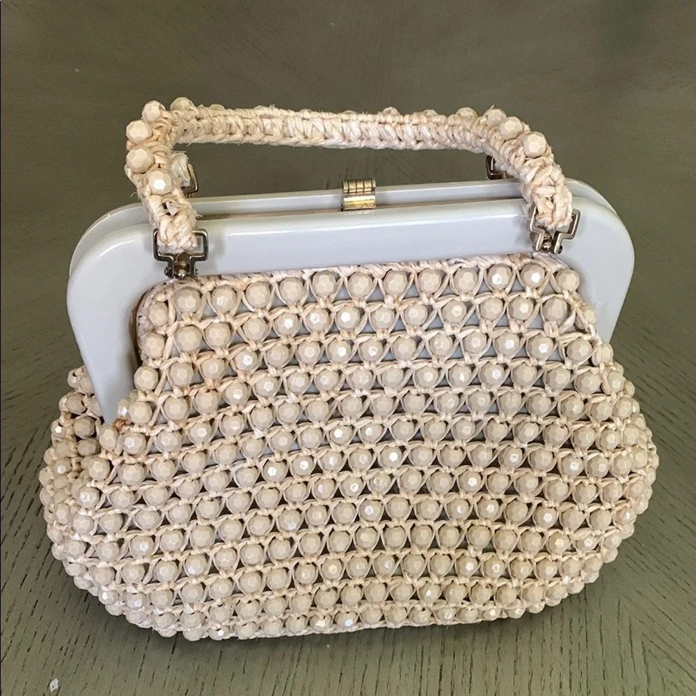 Vintage LEFCORT Elegant Cream Beaded Handbag